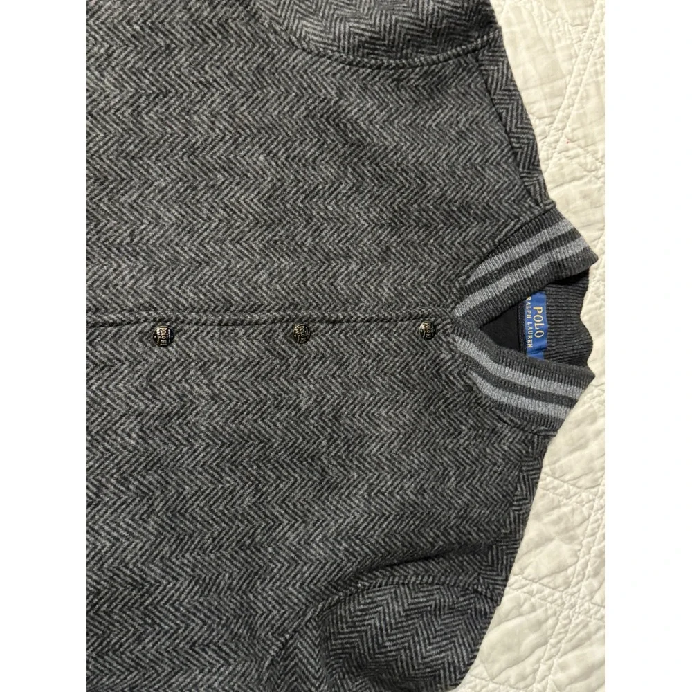 Polo Ralph Lauren Mens Herringbone Varsity Jacket Gray Wool Blend Bomber Medium